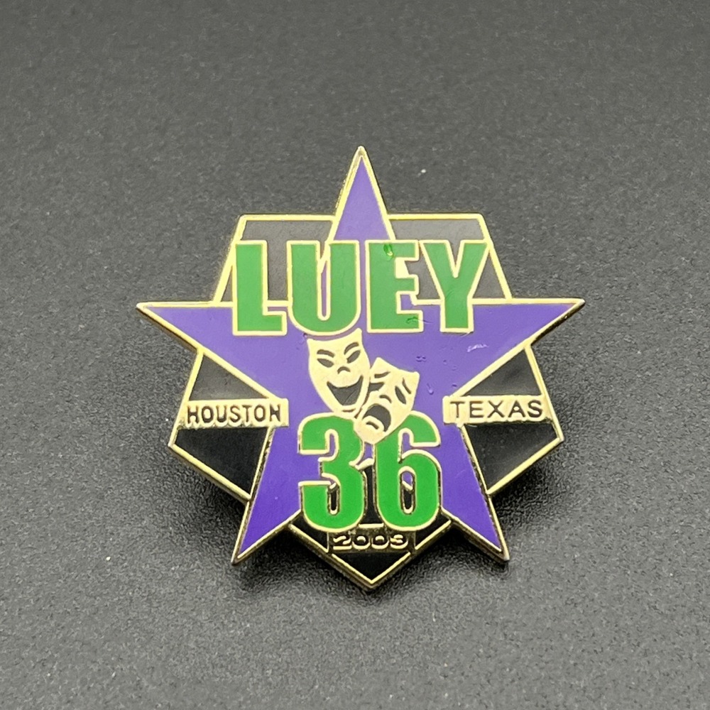 Let Us Entertain You LUEY 36 2009 Houston Texas Mardi Gras Lapel Hat Pin